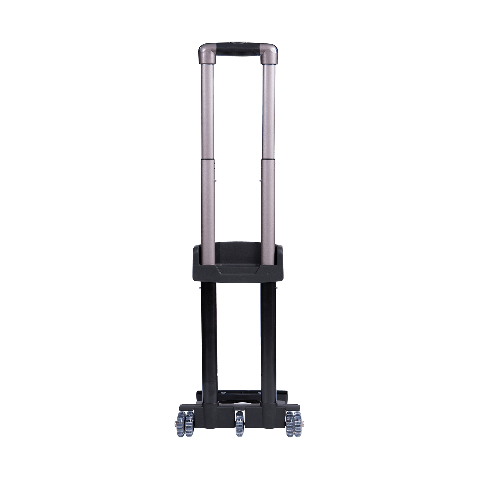 May mga transparent na gulong na luggage trolley