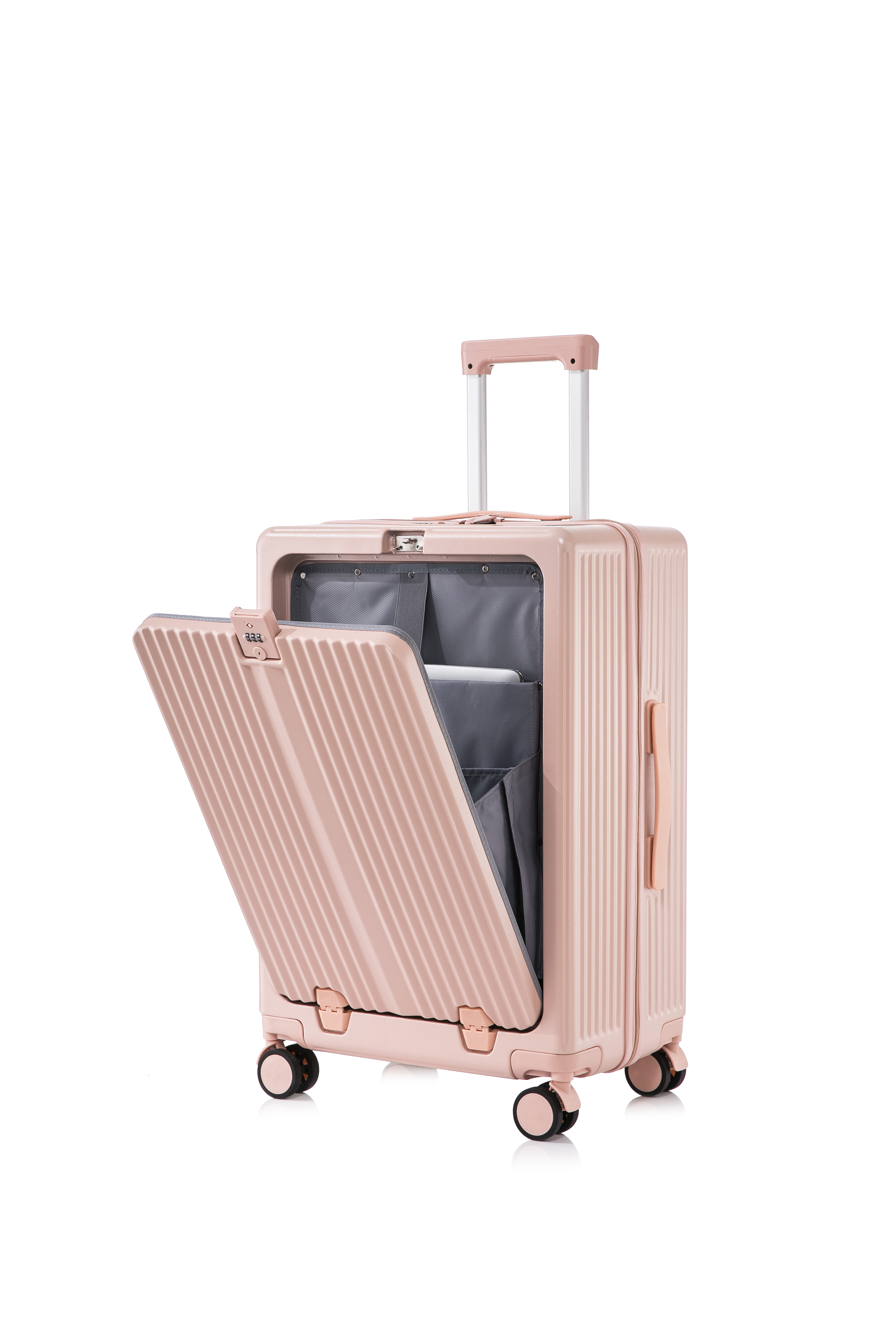 mga luggage set na may pambungad na bulsa sa harap