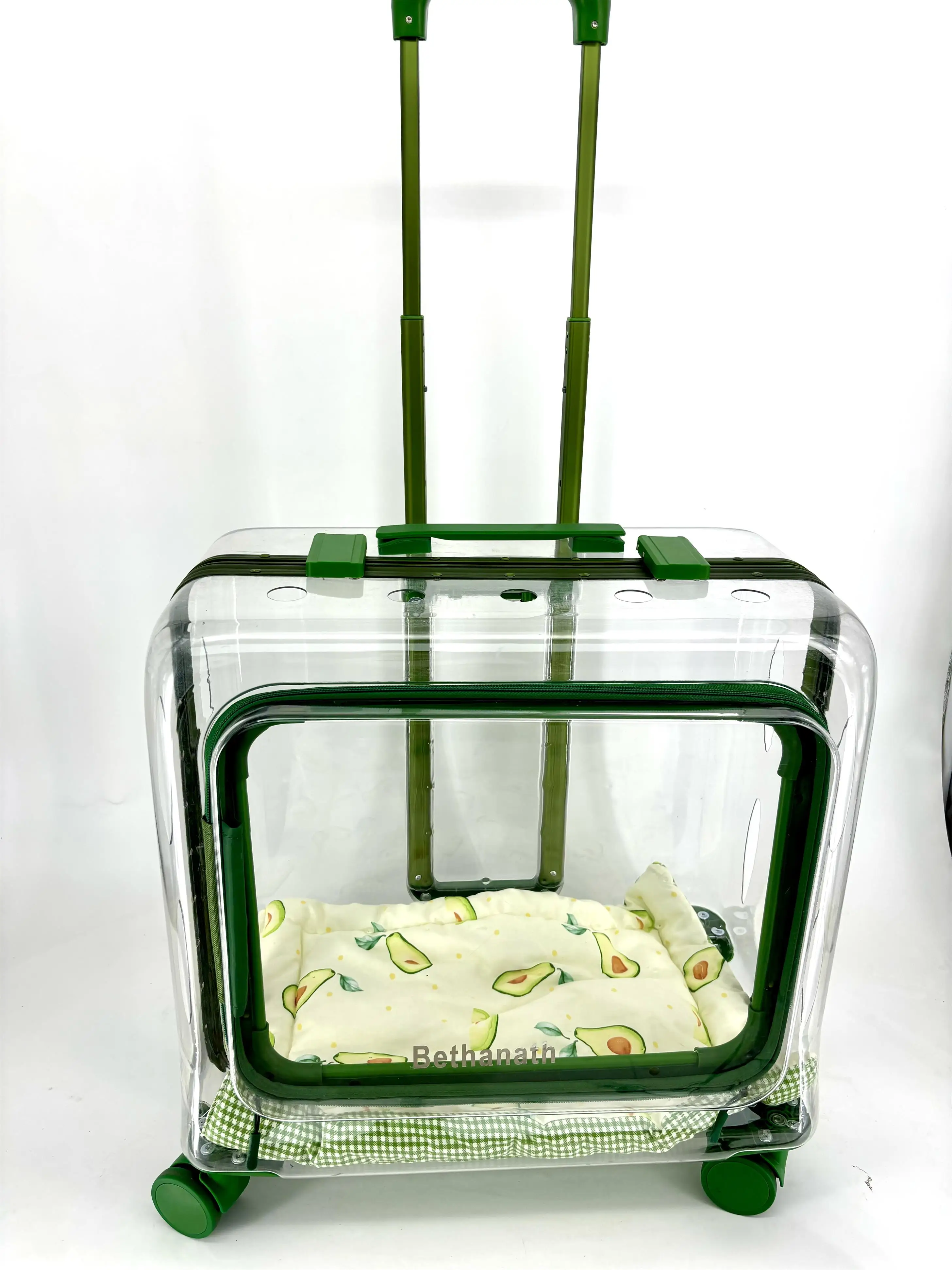 high-end na transparent PC square shaped pet carrier trolley outdoor travel case
