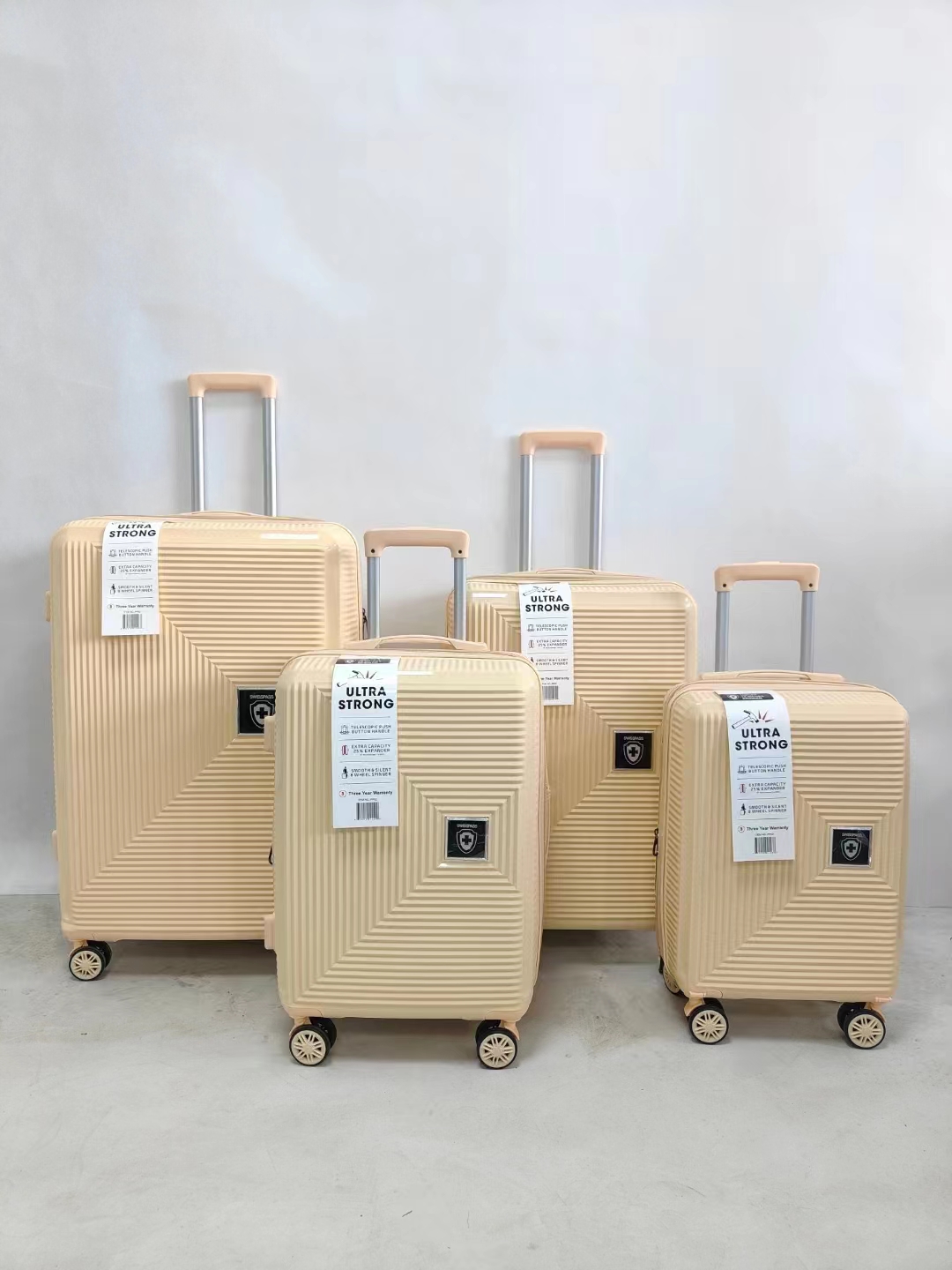 4 pcs PP polypropylene trolley luggage travelling maleta sets manufacturer custom