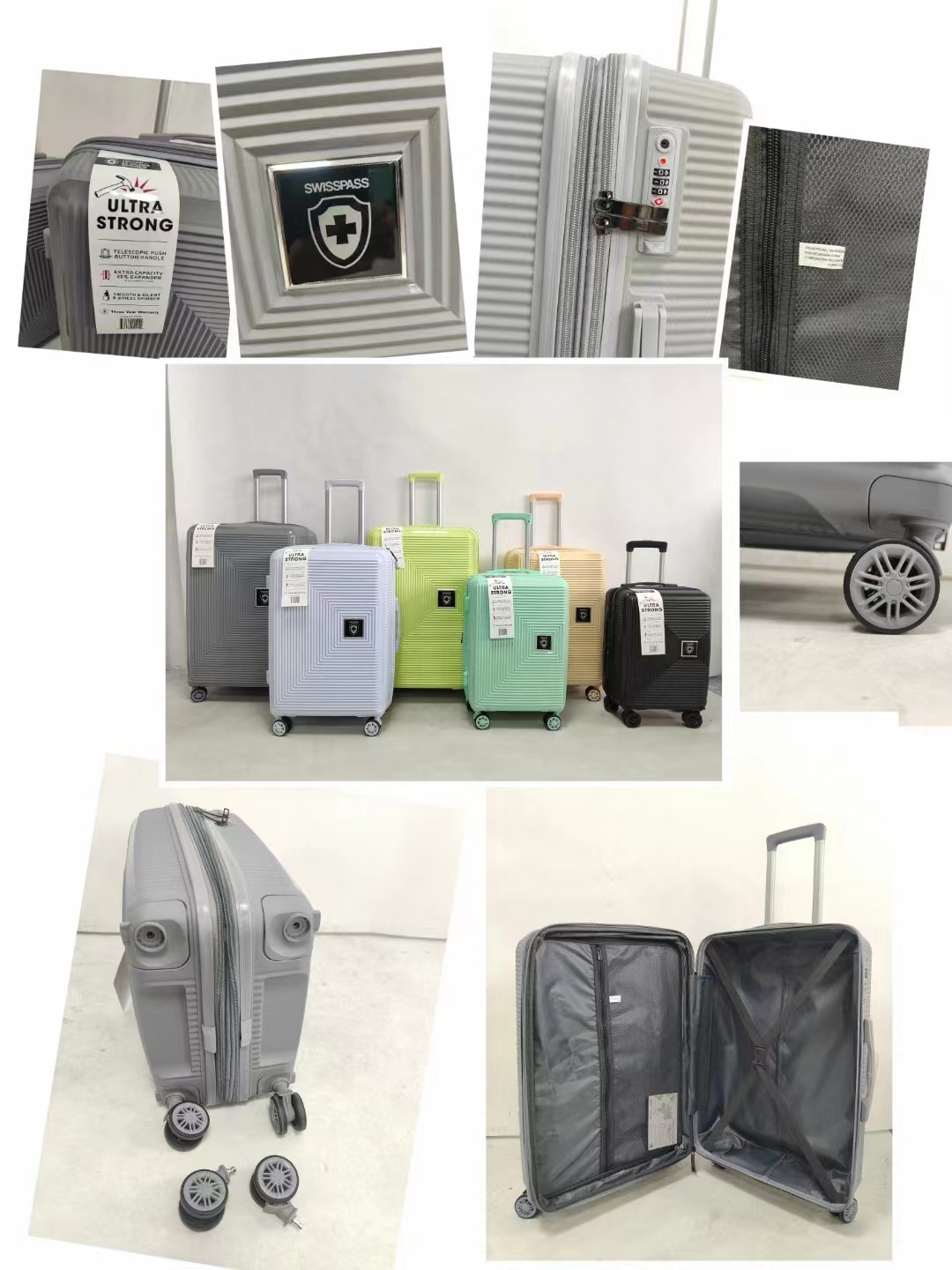 4 pcs PP polypropylene trolley luggage travelling maleta sets manufacturer custom